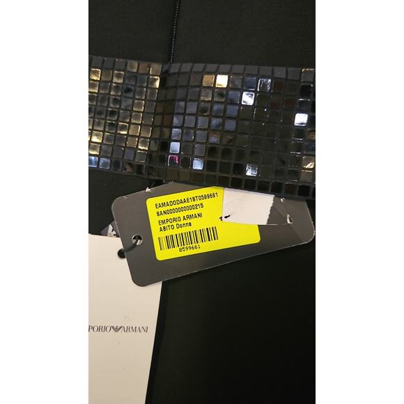 Emporio Armani Black Sheer Sleeve Deep V-Neck Dress - Picture 6 of 6